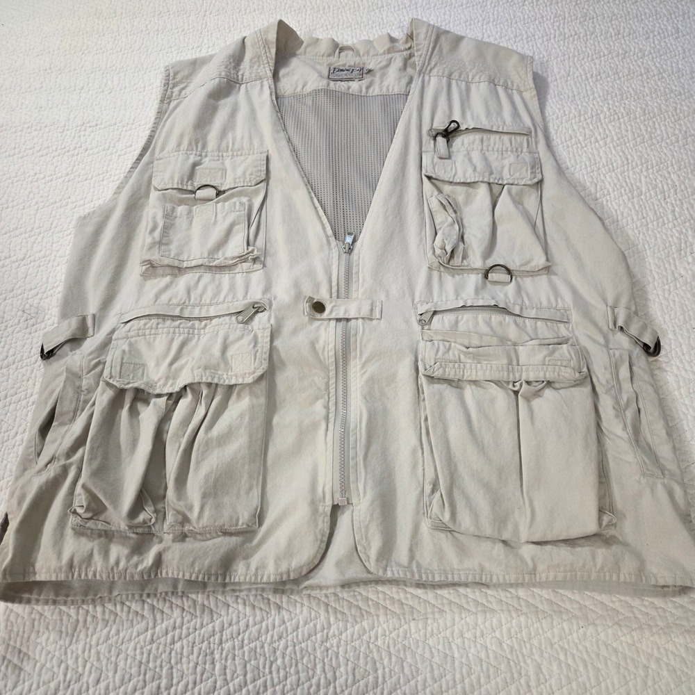 Bimini Bay Outfitters Mens XL Khaki Cotton Multi Pocket Fishing Utility Vest